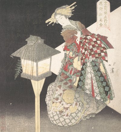 Kurtyzana przy latarni, „Ogień” z cyklu Pięć żywiołów do gr. 1820. autorstwa Totoya Hokkei