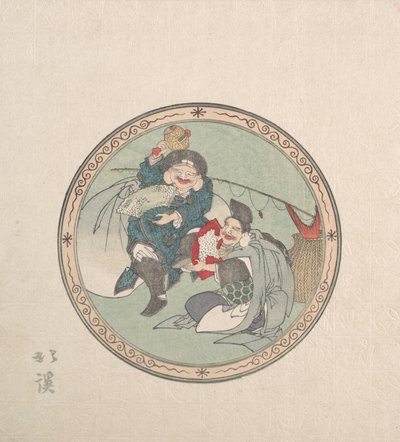 Ebisu i Daikoku, Dwóch z siedmiu bogów szczęścia, XIX wiek. autorstwa Totoya Hokkei