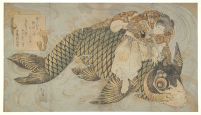 Oniwakamaru Pokonanie wielkiego karpia autorstwa Totoya Hokkei