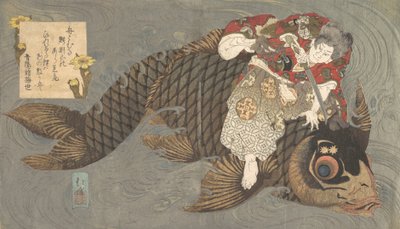Shiei na swoim karpiu. autorstwa Totoya Hokkei
