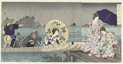 Źródło między brzegami Sumida Bokutei no watashibune (tytuł na obiekcie) autorstwa Toyohara Chikanobu