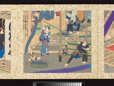 Rzemieślnicy, piękno i coroczne wydarzenia autorstwa Toyohara Kunichika