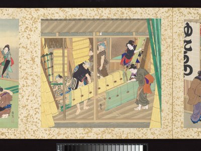 Rzemieślnicy, piękno i coroczne wydarzenia autorstwa Toyohara Kunichika