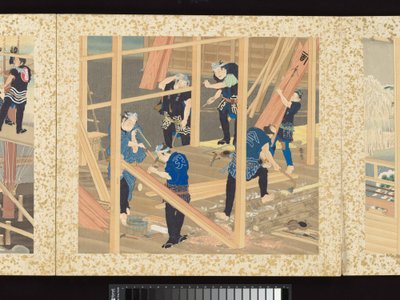 Rzemieślnicy, piękno i coroczne wydarzenia autorstwa Toyohara Kunichika