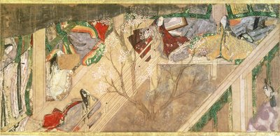 „Opowieść o Genji” („Genji Monogatari”) X-wieczna powieść o romantycznym życiu księcia Genjiego, ilustracja autorstwa Hikokuniego Tokugawy II (fl.1821-24), wyd. 19 wiek autorstwa Toyokawa Hikokuni