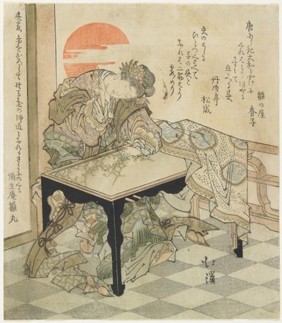 (Chińska księżniczka przy stole do haftowania), 1828 autorstwa Toyota Hokkei
