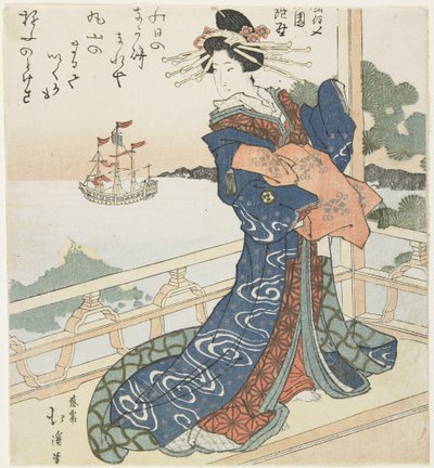 Kurtyzana patrząca na obcy statek, 1818-1844 autorstwa Toyota Hokkei