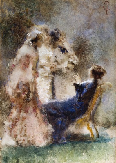 High Life (Piquant Conversation) par Cremona, Tranquillo (1837-1878). Akwarela na tekturze, rozmiar: 52x36,5 autorstwa Tranquillo Cremona