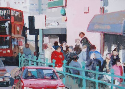 Zatłoczony chodnik, 2007 (olej na płótnie) autorstwa Trevor Burgess