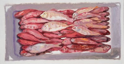 Skrzynia na ryby 4 (Billingsgate, Londyn), 2016 (olej na płycie) autorstwa Trevor Burgess