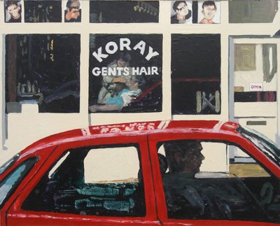 Koray Gents Hair, 2003 (olej na płycie) autorstwa Trevor Burgess