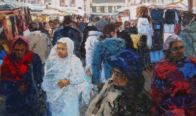 Market shoppers (Ridley Road, Londyn), 2011 (olej na płótnie) autorstwa Trevor Burgess