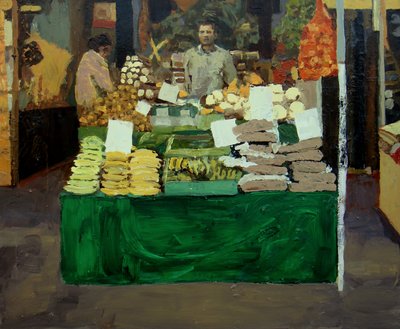 Stragan z warzywami (Deptford, Londyn), 2009 (olej na płycie) autorstwa Trevor Burgess