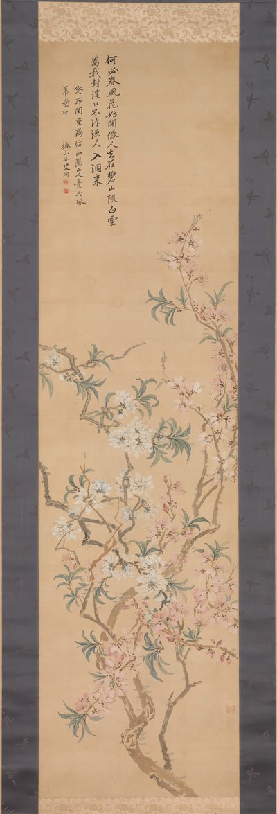 Czerwone i białe kwiaty brzoskwini, 1843. autorstwa Tsubaki Chinzan