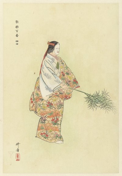 Aktor w No Play Hanjo Aktor Noh z dramatu Noh Hanjo Hanjo (tytuł na obiekcie) Zagraj w setkę Noh (tytuł serialu) Nogaku hyakuban (tytuł serii na obiekcie) autorstwa Tsukioka Kogyo