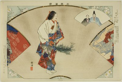 Banjo, z serii „Obrazy bez występów (Nogaku Zue)” autorstwa Tsukioka Kogyo