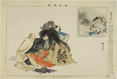Obecnie Shichimen z „Spektakli japońskich par (Naraku Zue)” Teserie autorstwa Tsukioka Kogyo