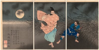 Fujiwara no Yasumasa grający na flecie w świetle księżyca autorstwa Tsukioka Yoshitoshi
