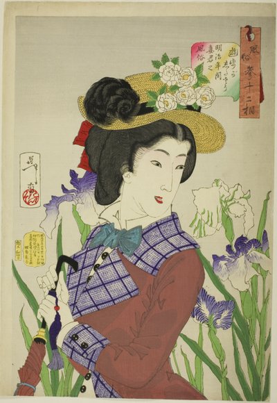 W nastroju na spacer (Yuho ga shitaso), z serii „Trzydzieści dwa aspekty kobiet (Fuzoku sanjuniso)” autorstwa Tsukioka Yoshitoshi