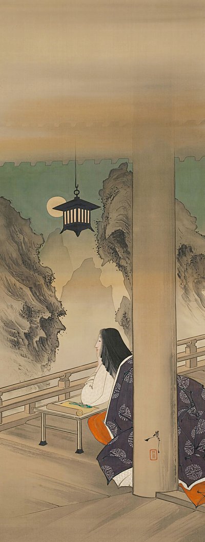 Murasaki Shikibu i Ishiyamadera Hand MP, Base d Sound Te p Hayashi t. ... ... , komar. 1892. autorstwa Tsukioka Yoshitoshi