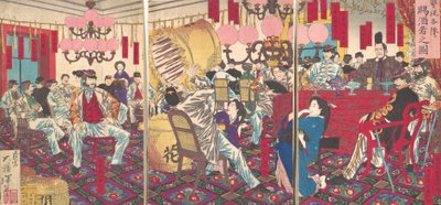 Przyjęcie Nadinspektora Policji: Dar w postaci jedzenia i napojów, wrzesień 1877. autorstwa Tsukioka Yoshitoshi