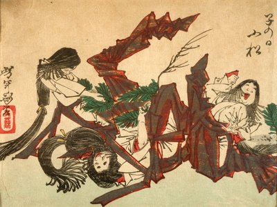 Ziehen von Kieferntrieben am Tag der Ratte autorstwa Tsukioka Yoshitoshi