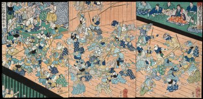 Uczniowie Uji Jōetsu ćwiczą szermierkę autorstwa Tsukioka Yoshitoshi