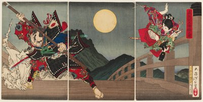 Yoshitsune i Benkei na moście Gojō autorstwa Tsukioka Yoshitoshi