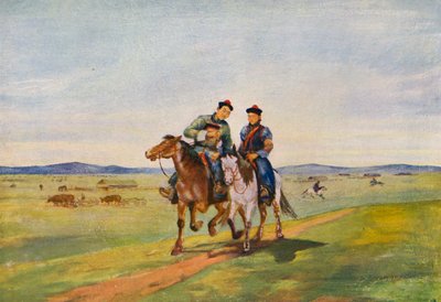 Miłość w stepach (kolorowa litografia) autorstwa Tsyrenzhap Sampilovich Sampilov