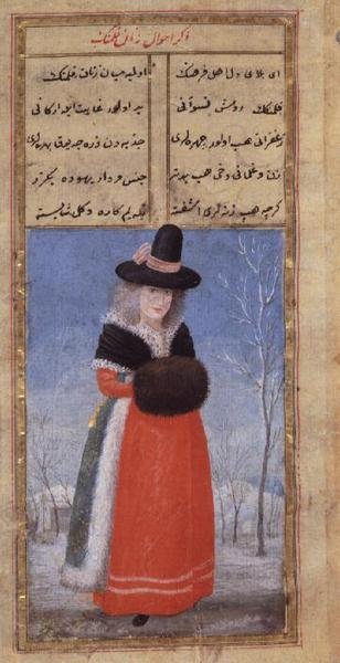 Holenderka w zimowym stroju autorstwa Fazila Husayna Andaruni, Or 7094 f.44, koniec XVIII wieku autorstwa Turkish School