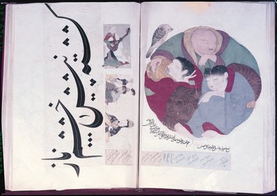 Album 2160 Ludzie śpiący i kaligrafia, z albumu miniatur, XIII-XV w. autorstwa Turkish School
