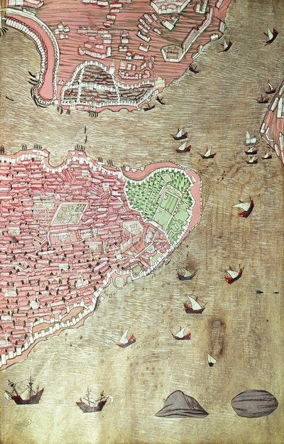 H 1523 fol.159v Widok pałacu Topkapi i cieśniny Bosfor, Istambuł, z Hunername przez Lokmana, 1558 (pióro i atrament i gwasz na papierze) (patrz także 229557) autorstwa Turkish School