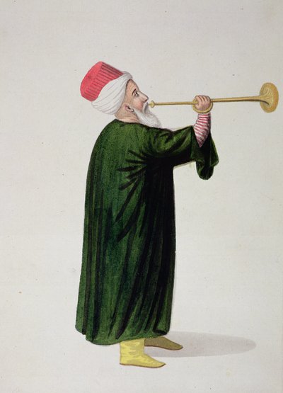 Oficjalny Trębacz Orkiestry Wojskowej Janczarów, okres osmański, 3. ćw. XVIII w. (wc na papierze) autorstwa Turkish School