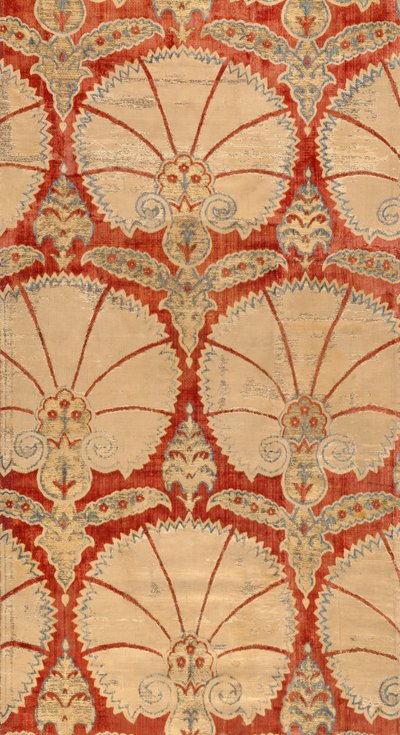 Panel z czerwonego aksamitu z palmami goździków w kolorze złotym i srebrnym (velvet) autorstwa Turkish School