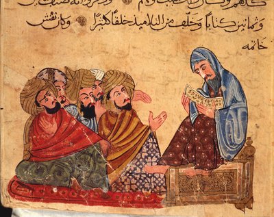 Sokrates debatuje nad filozofią ze swoimi zwolennikami, Turcja, rękopis arabski autorstwa Turkish School