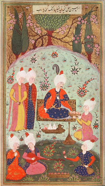 TSM H.804 i H.806 Książę koronny świętujący zwycięstwo posiłkiem w ogrodzie, 1534 autorstwa Turkish School