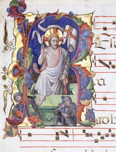 Bardzo duża historyczna litera „A”, przedstawiająca Zmartwychwstanie, ok. 1400-1450 autorstwa Tuscan School