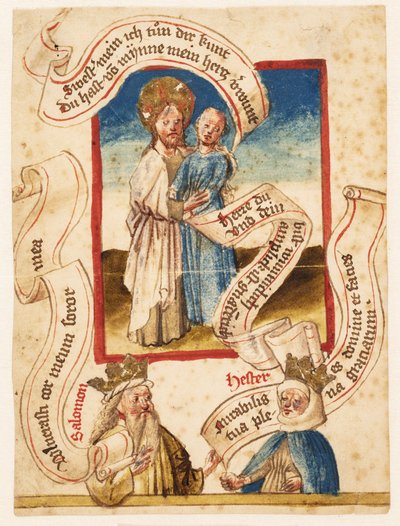 Chrystus obejmujący kobietę (uosobienie wiernych?) Poniżej „Solomon” i „Hester” autorstwa Ubekendt