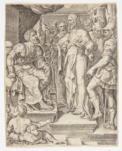 Chrystus przed Herodem autorstwa Ubekendt efter Dirck Volckertsz. Coornhert efter Maarten van Heemskerck