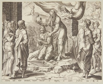 Samuel namaścił Dawida autorstwa Ubekendt efter Maarten van Heemskerck