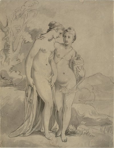 Dwie nimfy w krajobrazie autorstwa Ubekendt engelsk kunstner 1820