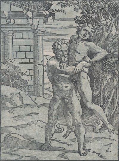 Herkulesa i Anteusza, ca. 1517-18. autorstwa Ugo da Carpi