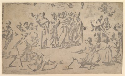 Śmierć Ananiasza w otoczeniu Apostołów, 1518. autorstwa Ugo da Carpi