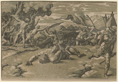 Dawid zabija Goliata autorstwa Ugo da Carpi after Raphael