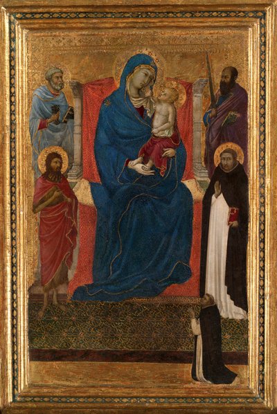 Dziewica z Dzieciątkiem na tronie ze świętymi Piotrem, Pawłem, Janem Chrzcicielem oraz Dominikiem i dominikaninem... autorstwa Ugolino da Siena