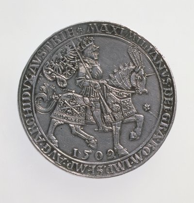 Kronungsdoppelguildiner (podwójny gulden) cesarza Maksymiliana I (1493-1519), Mennica Antwerpska, wznowienie monety 1509, 1517 (awers) (srebro) (odwrotność patrz 168075) autorstwa Ulrich Ursentaler