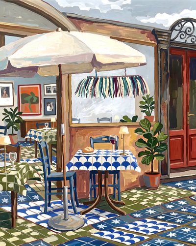 Urocze patio kawiarni autorstwa Uma Gokhale
