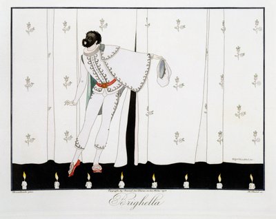 Brighella, z wydania „Maski i postacie teatru włoskiego” Le Journal des Dames et des Modes, sztychowane przez Henri Reidela (fl.1914-20) 1914 (kolor lito) autorstwa Umberto (after) Brunelleschi