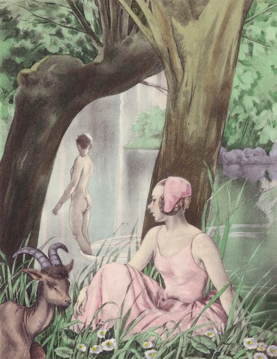 Ilustracja Brunelleschiego do Contes et Nouvelles de La Fontaine (kolorowa litografia) autorstwa Umberto (after) Brunelleschi