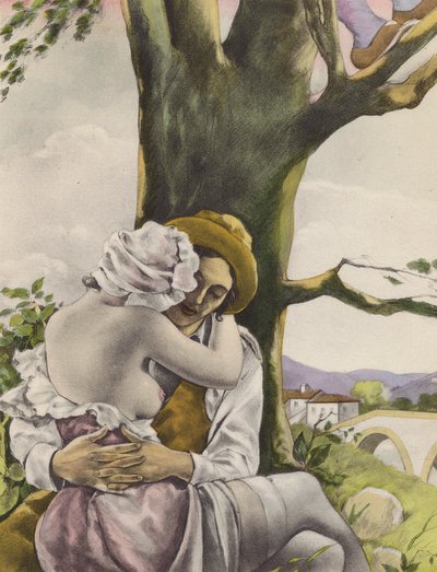 Ilustracja Brunelleschiego do Contes et Nouvelles de La Fontaine (kolorowa litografia) autorstwa Umberto (after) Brunelleschi